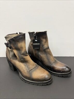 Bunker Footwear Two-Tone Distressed Brown Leather Ankle Boots